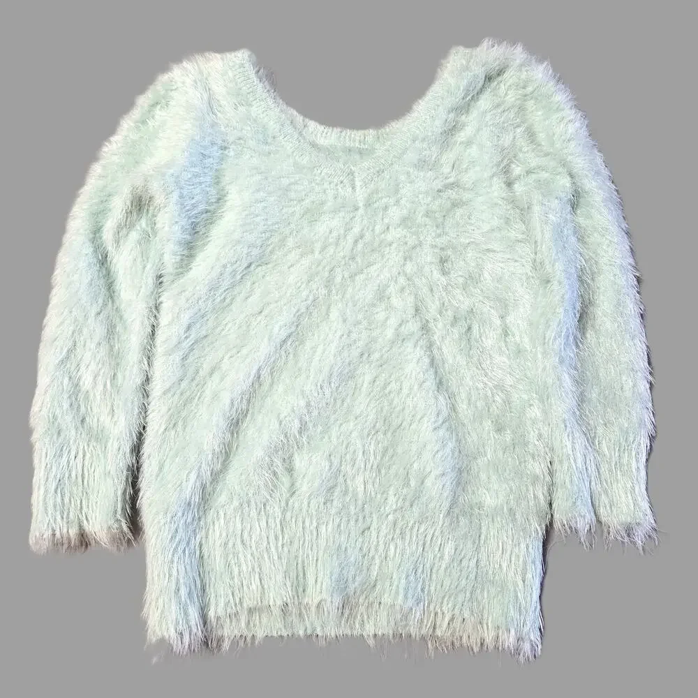 Almost Famous Sz Medium Mint Green Fuzzy Long Sleeve Sweater - Picture 1 of 8